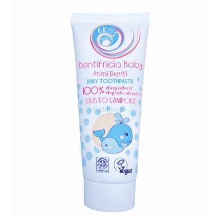 EKOS BABY PASTA DO PIERWSZYCH ZĄBKÓW DLA DZIECI 100% JADALNYCH SKŁADNIKÓW MALINOWA Z WYCIĄGIEM Z RUMIANKU 75ML